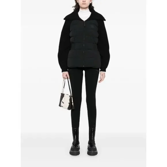 Mackage Foxy mixed media jacket Sz L Black Puffer Wool Bishop Sleeves Minimalist